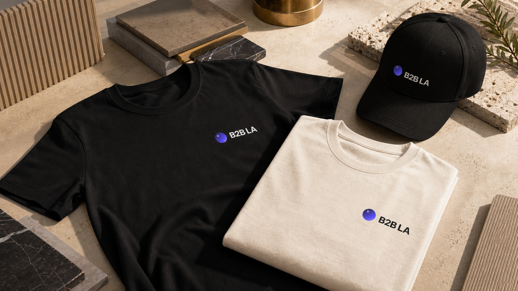 B2B LA shirt and hat brand mockup